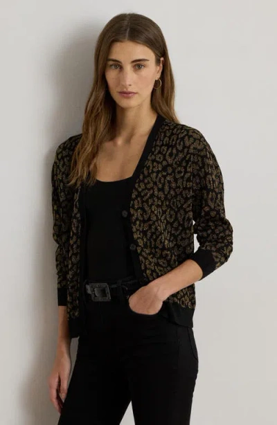 Ralph Lauren Women's Metallic Ocelot Long Sleeve Cardigan In Brown