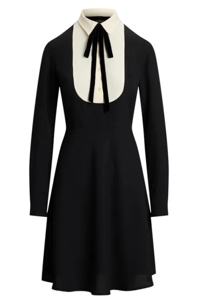 Ralph Lauren Women's Tie Neck Long Sleeve Dress In Black