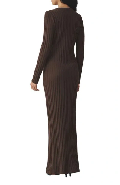 Next Long Sleeve Rib Maxi Dress In Brown
