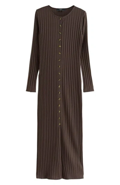 Next Long Sleeve Rib Maxi Dress In Brown