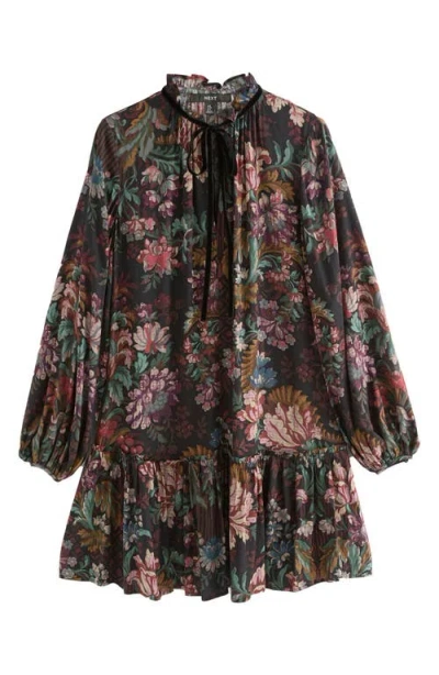 Next Floral Long Sleeve Ruffle Hem Dress In Multi