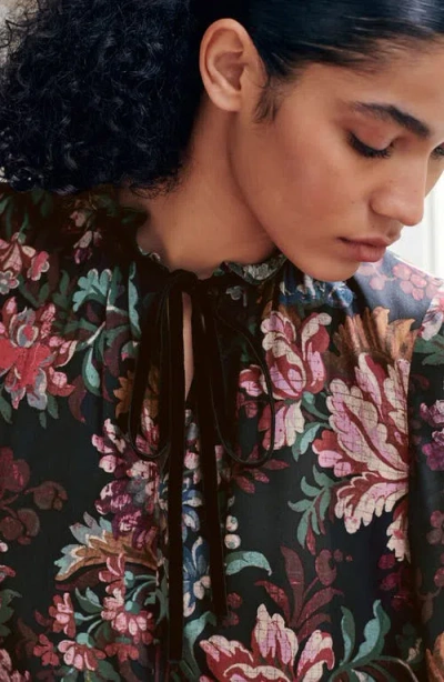 Next Floral Long Sleeve Ruffle Hem Dress In Multi