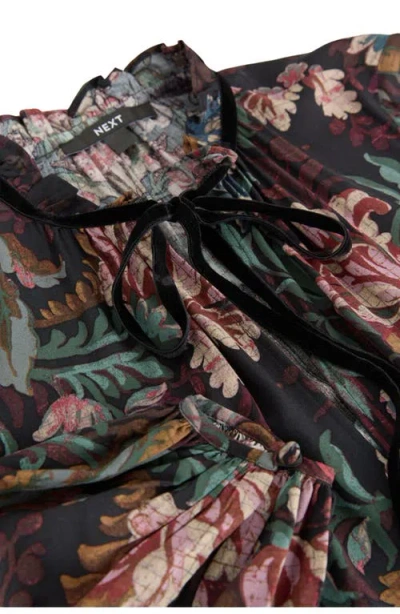 Next Floral Long Sleeve Ruffle Hem Dress In Multi