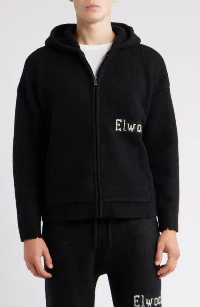 Elwood Hooded Zip Cardigan In Black