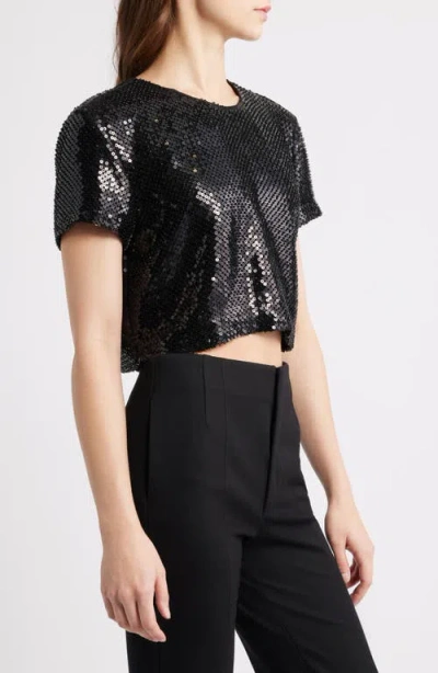 Frame The Sequin Flutter Top In Black