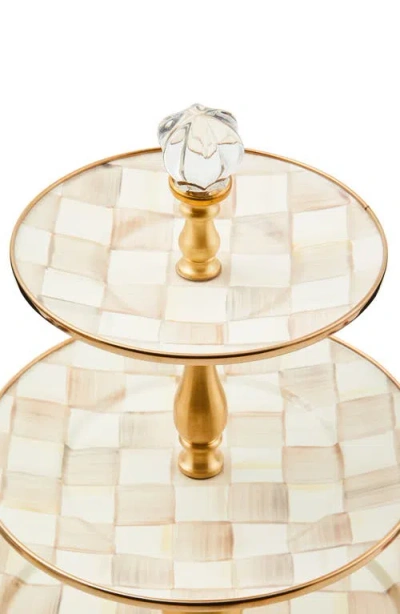Mackenzie-childs Mackenzie Childs Mocha Check Three Tier Sweet Stand In Gold