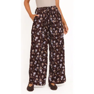 Petal And Pup Petal & Pup Calantha Floral Wide Leg Drawstring Pants In Brown
