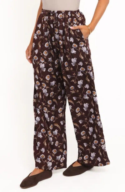 Petal And Pup Petal & Pup Calantha Floral Wide Leg Drawstring Pants In Brown