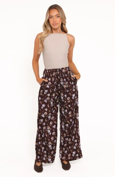 Petal And Pup Petal & Pup Calantha Floral Wide Leg Drawstring Pants In Brown