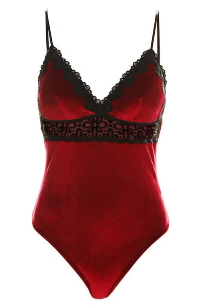 Memoi Women's Sylvie Soft Velvet Bodysuit In Red