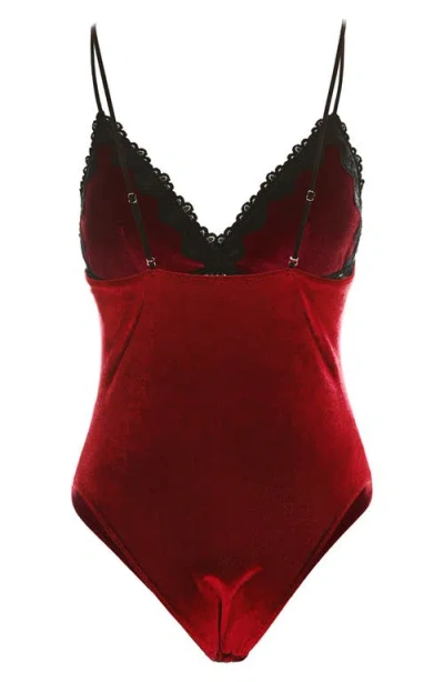 Memoi Women's Sylvie Soft Velvet Bodysuit In Red