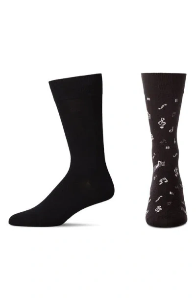 Memoi Assorted 2-pack Crew Socks In Black
