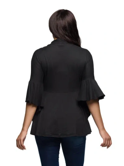 24seven Comfort Apparel Women's Tie Front Bell Sleeve Top In Black