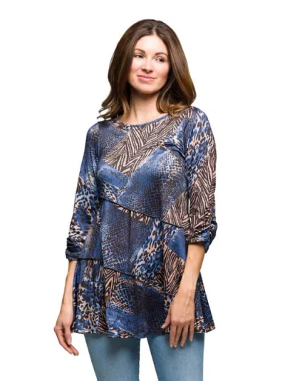 24seven Comfort Apparel Women's Three Quarter Sleeve Tunic Top In Blue