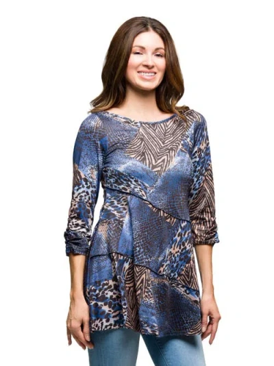 24seven Comfort Apparel Women's Three Quarter Sleeve Tunic Top In Blue