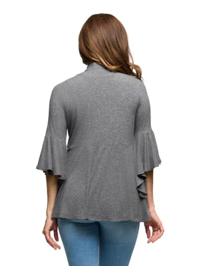 24seven Comfort Apparel Women's Tie Front Bell Sleeve Top In Gray