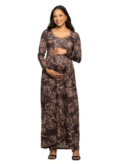 24seven Comfort Apparel Women's Brown Blush Floral Long Sleeve Dress In Multi