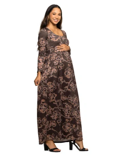 24seven Comfort Apparel Women's Brown Blush Floral Long Sleeve Dress In Multi