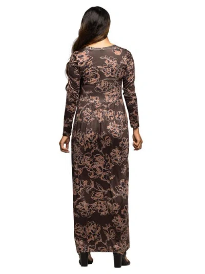 24seven Comfort Apparel Women's Brown Blush Floral Long Sleeve Dress In Multi