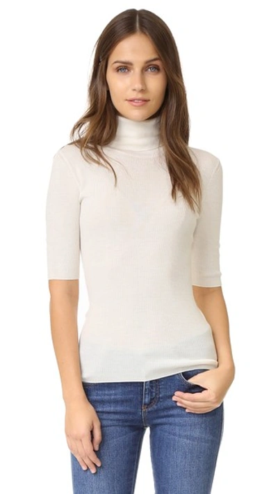 Theory Leenda R Ribbed Merino Wool-blend Turtleneck Sweater In Ivory