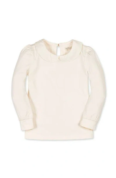 Hope & Henry Kids' Organic Long Sleeve Knit Top With Woven Collar In Neutral