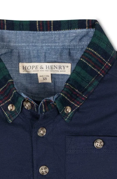 Hope & Henry Kids' Organic Long Sleeve Polo Shirt With Woven Collar In Blue