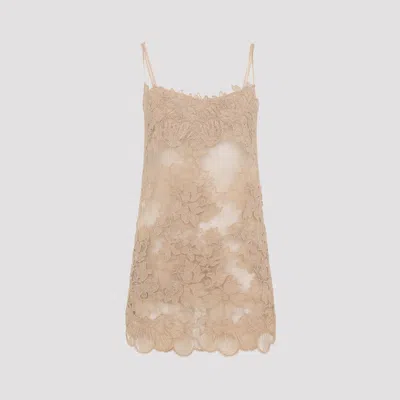 Ermanno Scervino Lace Overlay Mini Dress With Spaghetti Straps In Brown