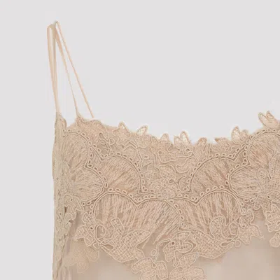 Ermanno Scervino Lace Overlay Mini Dress With Spaghetti Straps In Brown