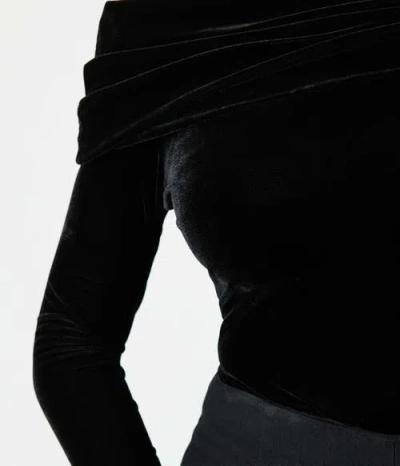 Unique Vintage Fold Shoulder Long Sleeve Knit Top In Black