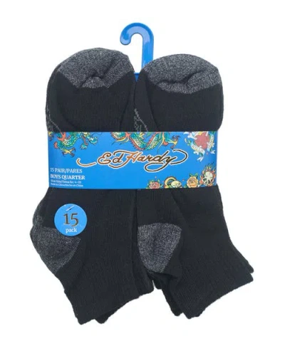 Ed Hardy Basic Flat Quarter Sock 15-pack In Black