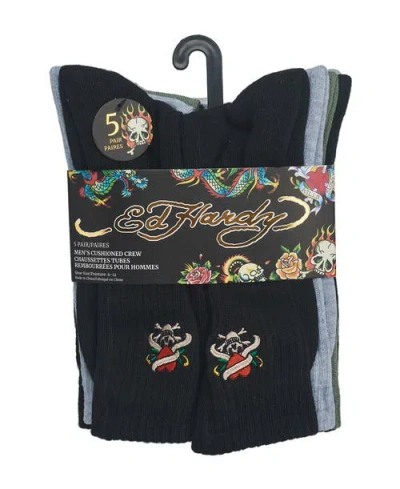 Ed Hardy Embroidery Half Cushion Crew Sock 5-pack In Multi