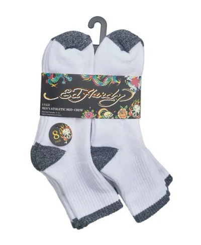 Ed Hardy Basic Half Cushion Mid Crew Sock 8-pack In White