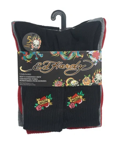 Ed Hardy Embroidery Half Cushion Crew Sock 5-pack In Multi
