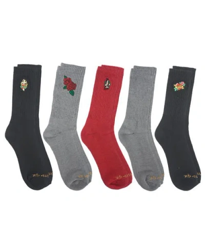 Ed Hardy Embroidery Half Cushion Crew Sock 5-pack In Multi