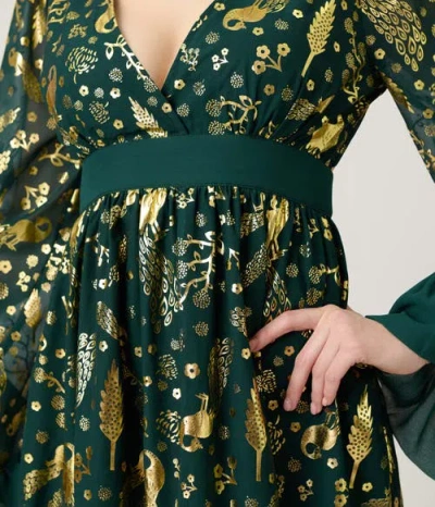 Unique Vintage Long Sleeve Empire Waist Maxi Dress In Green
