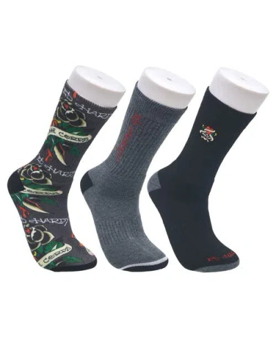 Ed Hardy 360 Print Full Cushion Crew Sock 3-pack In Black