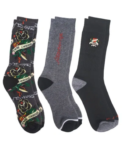 Ed Hardy 360 Print Full Cushion Crew Sock 3-pack In Black
