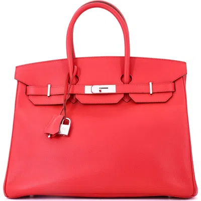 Pre-owned Hermes  Hermes Birkin Handbag Red Epsom With Palladium Hardware 35 In Burgundy