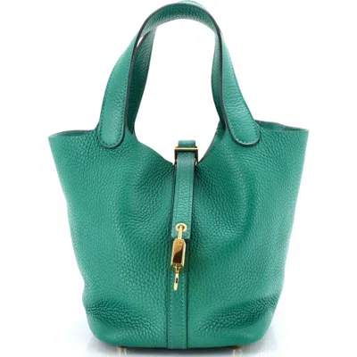 Pre-owned Hermes  Hermes Picotin Lock Bag Clemence Pm In Green