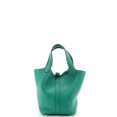 Pre-owned Hermes  Hermes Picotin Lock Bag Clemence Pm In Green