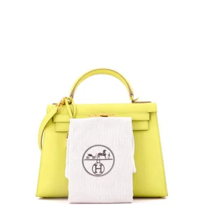 Pre-owned Hermes  Hermes Kelly Handbag Yellow Epsom With Palladium Hardware 28 In Yellow
