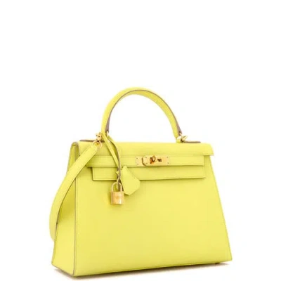 Pre-owned Hermes  Hermes Kelly Handbag Yellow Epsom With Palladium Hardware 28 In Yellow