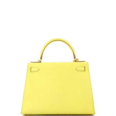 Pre-owned Hermes  Hermes Kelly Handbag Yellow Epsom With Palladium Hardware 28 In Yellow