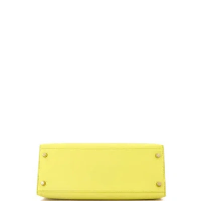 Pre-owned Hermes  Hermes Kelly Handbag Yellow Epsom With Palladium Hardware 28 In Yellow