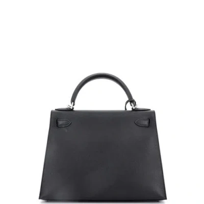 Pre-owned Hermes  Hermes Kelly Handbag Black Epsom With Palladium Hardware 28 In Black