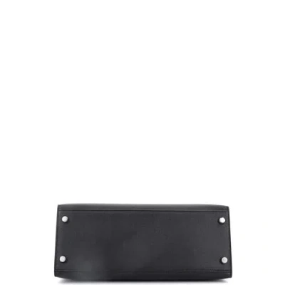 Pre-owned Hermes  Hermes Kelly Handbag Black Epsom With Palladium Hardware 28 In Black