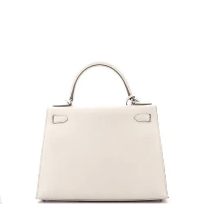 Pre-owned Hermes  Hermes Kelly Handbag Light Epsom With Palladium Hardware 28 In White