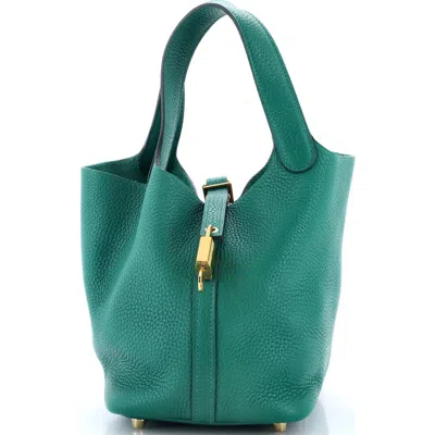 Pre-owned Hermes  Hermes Picotin Lock Bag Clemence Pm In Green