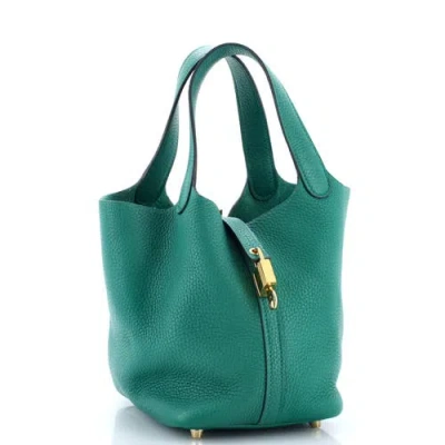 Pre-owned Hermes  Hermes Picotin Lock Bag Clemence Pm In Green