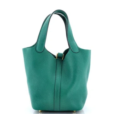 Pre-owned Hermes  Hermes Picotin Lock Bag Clemence Pm In Green
